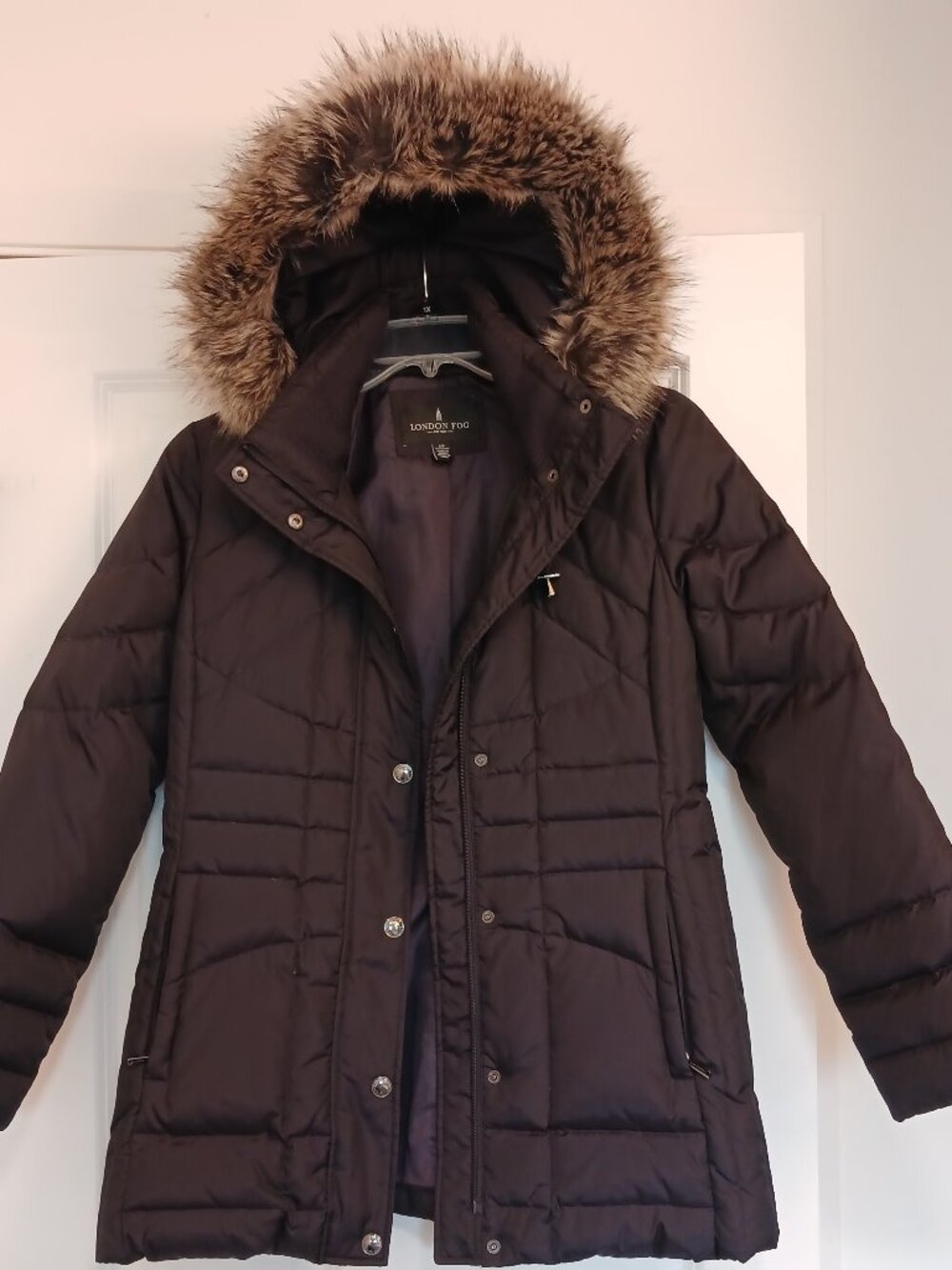 LONDON FOG Puffer Snap Hoodie Jacket Down Feather Coat Small